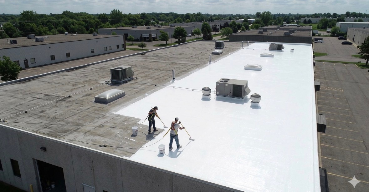 Commercial Roof Coating Application Aerial View