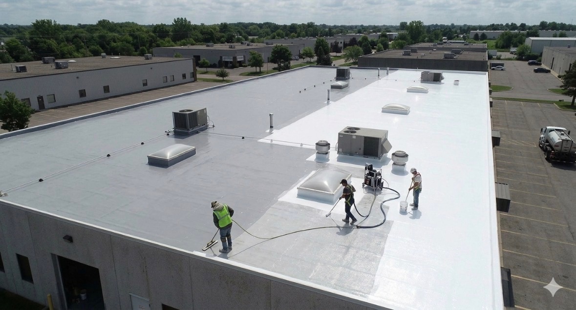 TekTop Silicone Roof Coating Crew Aerial View