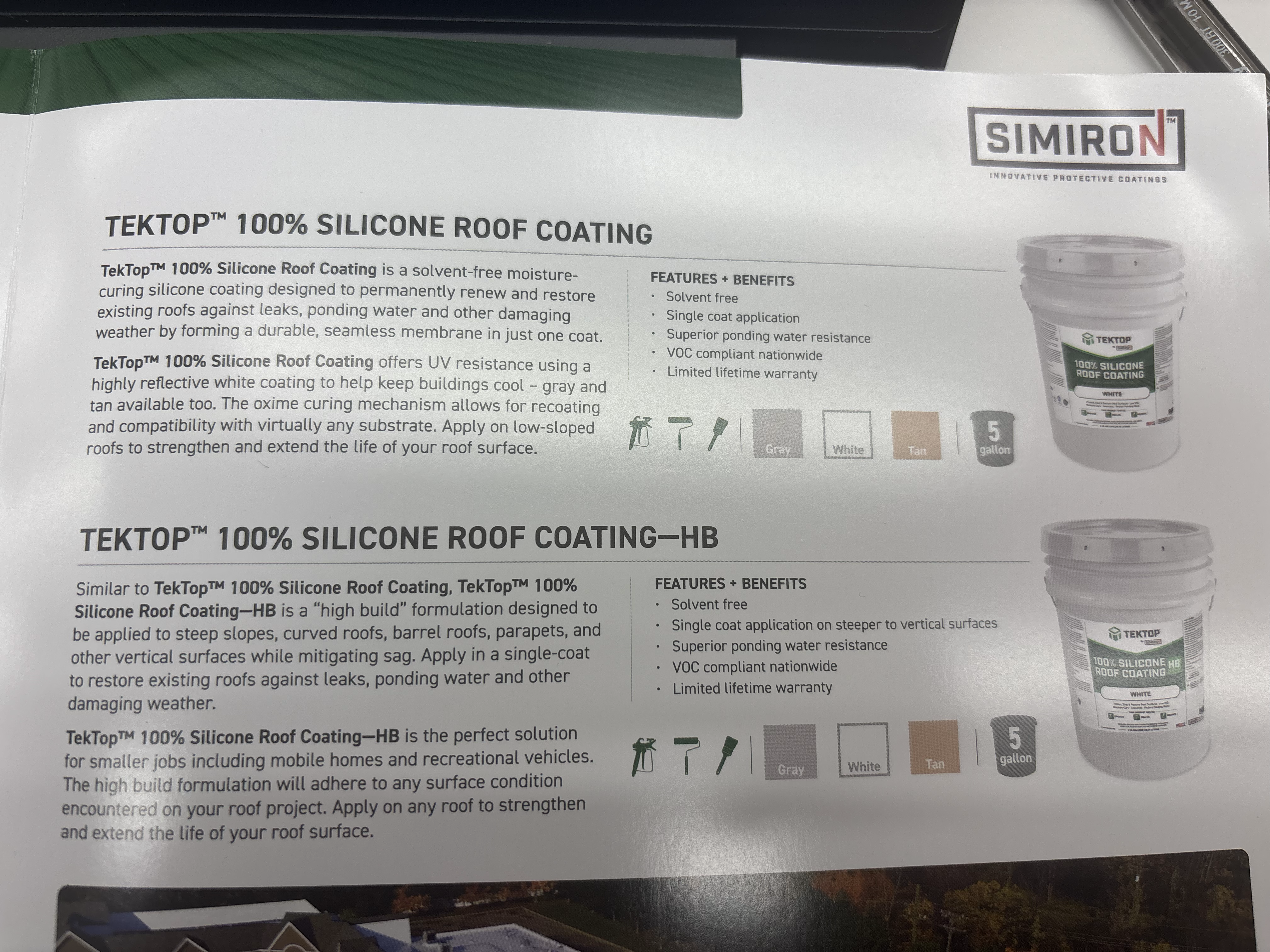 TekTop silicone roof coating spec sheet